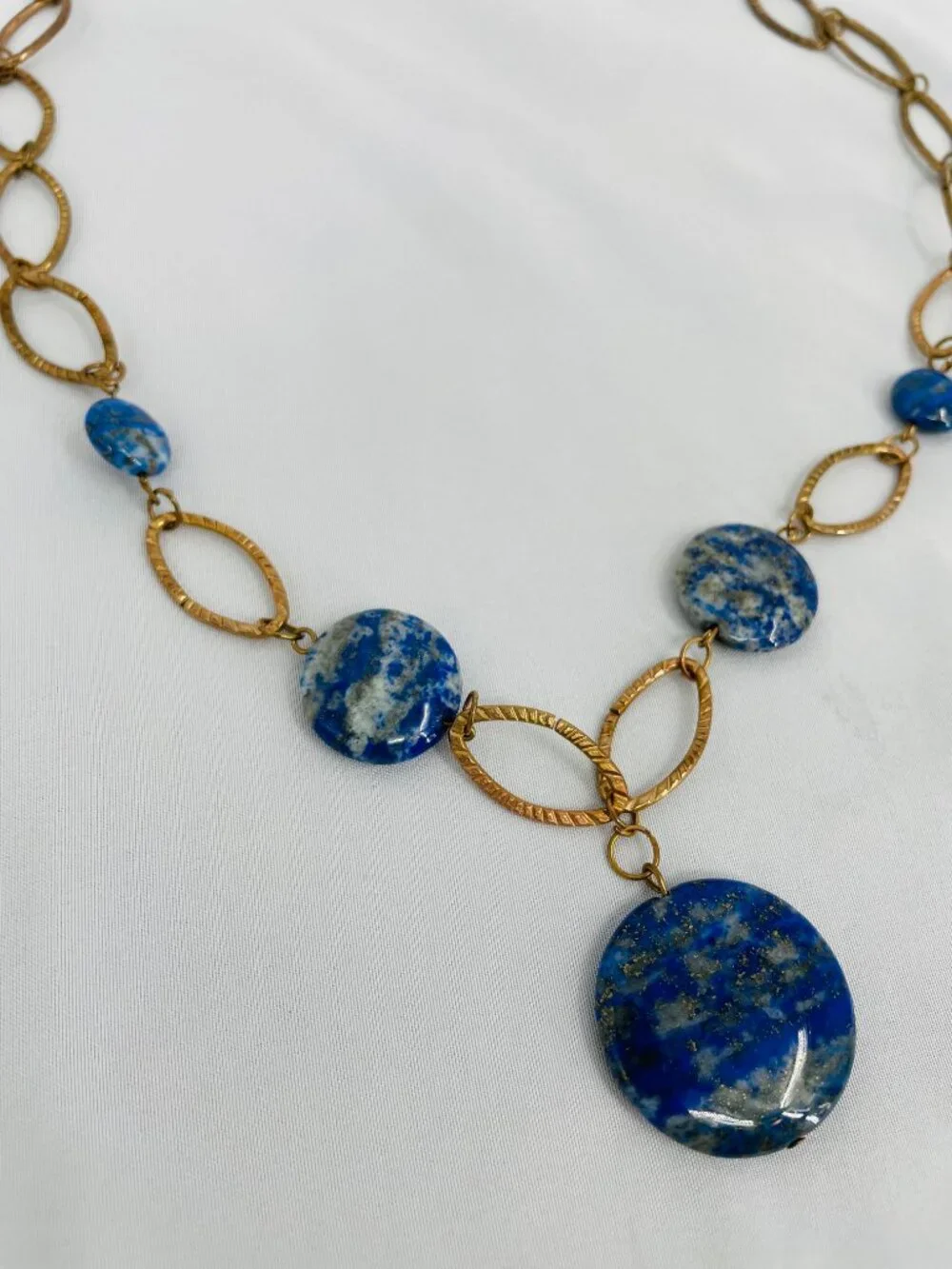 Vintage Early 2000s Bronze Tone Blue Lapis Lazuli Stone Necklace
